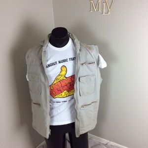 80s festival Streetwear utility chore lotsa pockets vest/hood gilet rainwear  LG